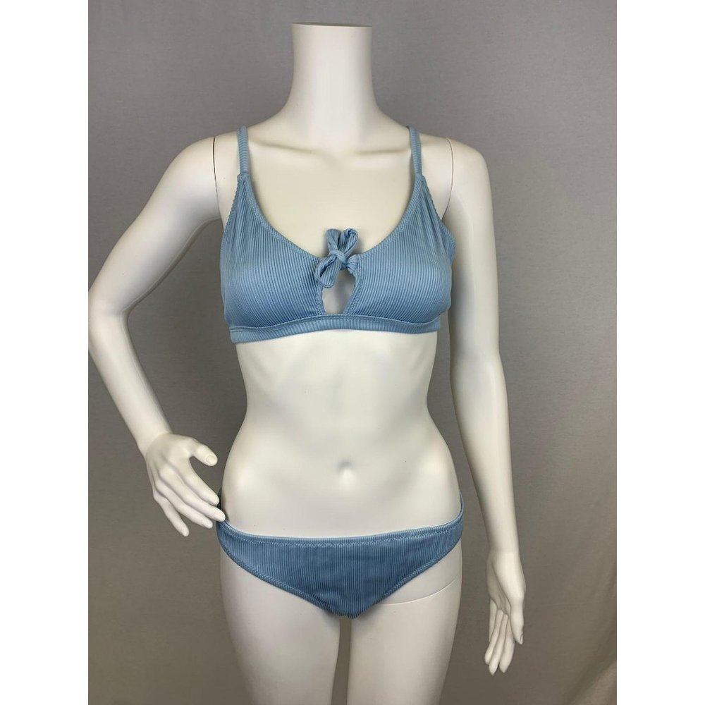 Cupshe Ribbed Pastel Blue Bikini Set Medium